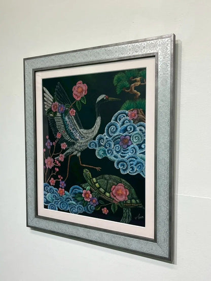 Moeco Moeco「Crane and Turtle（鶴亀ピンク）」 黒板にチョーク