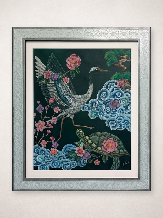 Moeco Moeco「Crane and Turtle（鶴亀ピンク）」 黒板にチョーク